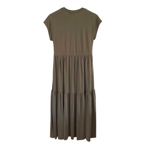 Anthropologie COA Sierra Knit Midi Cap Sleeve Tiered Dress Olive Green XS/S - Picture 3 of 10